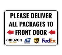 1PC Delivery Sign For Packages - Please Deliver All Packages to Front Door Left Arrow, 12 x 8 Inches - Aluminum - Delivery Instructions for My Packages Orders from Amazon, UPS, FedEx, USPS