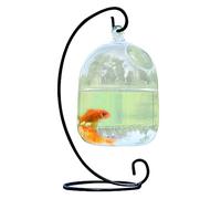 1Pc Desktop Hanging Glass Fish Bowl, Small Betta Fish Bowl Hanging Fish Bowl Plant Vase Mini Aquarium with Stand Modern Fish Bowl table fish bowl for Home Office Decor(black)