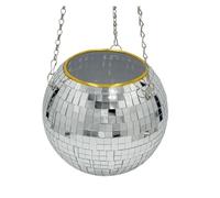 1PC Disco Ball Creative Round Flowerpot Hanging Basket Plastic Glass Mirror Plant Planting Pot Succulent Slivery(10CM)
