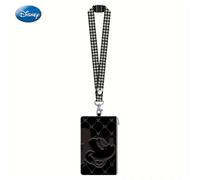 1pc Disney Mickey Mouse Lanyard Card Holder Officially Licensed Houndstooth Pattern Motif Movies Anime Peripheral Stylish Black Themed ID Case Accessory Gif