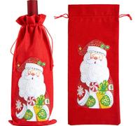 1PC DIY Christmas Santa Claus Diamond Art Painting Wine Bottle Bags, Special Shaped Rhinestone Christmas Wine Bottle Cover Gift Bag with Drawstring, Champagne Wrapping Craft Kit