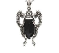 1pc Double Dragon Shield Natural Stone Pendant Necklace For Women Men