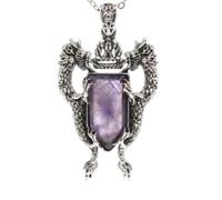 1pc Double Dragon Shield Natural Stone Pendant Necklace For Women Men