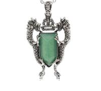 1pc Double Dragon Shield Natural Stone Pendant Necklace For Women Men