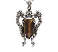 1pc Double Dragon Shield Natural Stone Pendant Necklace For Women Men