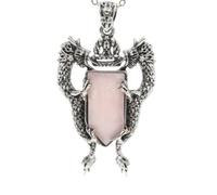 1pc Double Dragon Shield Natural Stone Pendant Necklace For Women Men