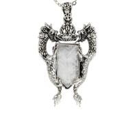 1pc Double Dragon Shield Natural Stone Pendant Necklace For Women Men