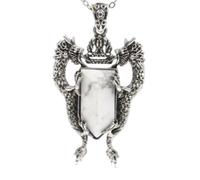 1pc Double Dragon Shield Natural Stone Pendant Necklace For Women Men
