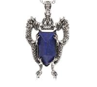 1pc Double Dragon Shield Natural Stone Pendant Necklace For Women Men