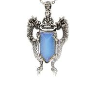 1pc Double Dragon Shield Natural Stone Pendant Necklace For Women Men