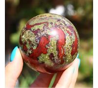 1pc Dragon Blood Stone Sphere for Home Decor, Green Rock Quartz Crystal Ball Sculpture Figurine for Fengshui, Divination,Gifts,60~65mm