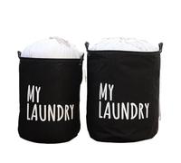 1Pc Drawstring Laundry Basket Household Waterproof Canvas Dirty Clothes Storage Folding Toys Organizer Bags For Bathroom Dorm(Black,S 35x45cm)