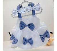 1PC Elegant White Pet Princess Dress with Blue Bow - Ideal Wedding Attire for Cute Pet (S)