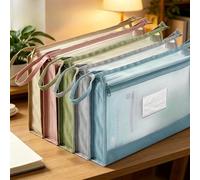 1pc Extra-Large A4 Mesh Storage Pouch - Clear Breathable with Double Zipper, Tear-Resistant & Reusable, Great for Office Supplies, Toiletries & Craft Items, Random Color