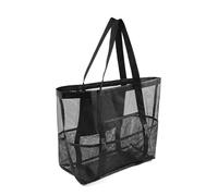 1pc Extra Large Mesh Beach Bag, Swimming For Baskets Portable Travel Storage Wash Quick Dry Tote(Black)