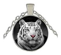 1Pc Fashion Women Wedding Jewelry White Tiger Cabochon Glass Pendant Necklace Long Coat Chain Jewelry Creative And Exquisite Workmanship