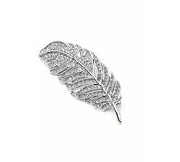 1PC Feather Brooch - Crystal Rhinestone Pin - Alloy Silver Broach - Elegant Clothing Accessory for Dresses Sweaters Scarves