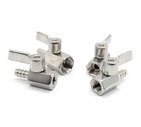 1pc Female 1/8" - 3/4" BSPT x 7-20mm Hose Barb Mini Ball Valve Homebrew Beer SUS 304 Stainless Steel with Stainless Handle(3I8inchX10mm 116g)