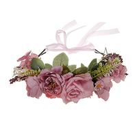 1PC Floral Crown Headband,Bride Flower Headband With Ribbon, Flower Crown Wedding Floral Garland Headpiece,Bride & Bridesmaid Rose Wedding & Party Hairband For Women
