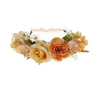 1PC Floral Crown Headband,Bride Flower Headband With Ribbon, Flower Crown Wedding Floral Garland Headpiece,Bride & Bridesmaid Rose Wedding & Party Hairband For Women