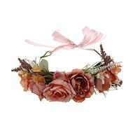 1PC Floral Crown Headband,Bride Flower Headband With Ribbon, Flower Crown Wedding Floral Garland Headpiece,Bride & Bridesmaid Rose Wedding & Party Hairband For Women