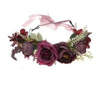 1PC Floral Crown Headband,Bride Flower Headband With Ribbon, Flower Crown Wedding Floral Garland Headpiece,Bride & Bridesmaid Rose Wedding & Party Hairband For Women