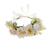 1PC Floral Crown Headband,Bride Flower Headband With Ribbon, Flower Crown Wedding Floral Garland Headpiece,Bride & Bridesmaid Rose Wedding & Party Hairband For Women