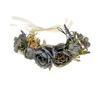 1PC Floral Crown Headband,Bride Flower Headband With Ribbon, Flower Crown Wedding Floral Garland Headpiece,Bride & Bridesmaid Rose Wedding & Party Hairband For Women