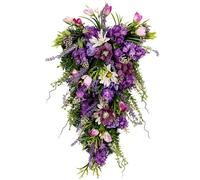 1PC Floral Swag Decorative Teardrop Wreath Wall Hanging Decoration Teardrop Swag Spring Summer Garland Door Swag Wreath for Wedding Party Festival Garden, Purple