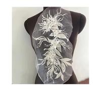 1pc Flower Pearl Embroidery Patch - 46x21CM Sew-On Applique for Hats, Clothes, DIY Crafts, Wedding Decor, Kids Fashion(White)