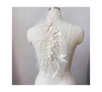 1pc Flower Pearl Embroidery Patch - 46x21CM Sew-On Applique for Hats, Clothes, DIY Crafts, Wedding Decor, Kids Fashion(Champagne)