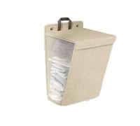 1pc Foldable Adhesive Laundry Basket Hamper, Multifunctional Punch Free Wall Hanging Washing Clothes Mesh Hook Organizer(Beige)