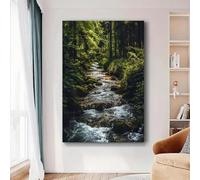 1pc Forest Stream Canvas Wall Art, Lush Green Woodland Landscape Print Calming Riverside For Living Room Home Decor 30x40cm Frameless