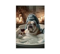 1pc Framed Canvas Art - Charming French Bulldog Bath Time Scene with Candlelit Ambiance_ Ideal for Bedroom_ Living Room_ Or Home Office Decor_ Bathroom Decor-An_English_B