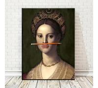 1pc Frameless Classical Woman Canvas Painting Drawing Pencil on Nose Posters Prints Wall Art Picture for Living Room Decor 60x80cm Frameless