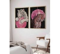 1pc Funky Pink Disco Ball Leopard Wall Art,Vibrant Jungle Leopard Poster,Eclectic Art Printing,For Living Room Decor 60x90cmx2 framework