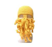 1pc Funny Handmade Tentacle Octopus Hat Crochet Beard Beanie Men's Women's Knit Wind Mask Cap Ski Halloween Animal Gift(Yellow)