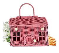 1PC Garden Harvest Basket, 9.5x5.5x6.3 Inch House Shaped Rattan Storage Basket with Lid & Handle Button Closure Elegant Wicker Suitcase for Organizing, Carrying