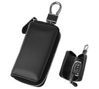 1PC Genuine Leather Key Case Universal Car Remote Control Zipper Bag Top Grain Cowhide Nappa Keyless Car Blocker Signal Blocking Case Car Safety Protector Anti Theft Car Key Holder Black