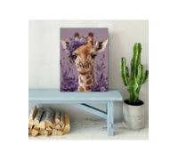 1pc Giraffe Canvas Wall Art With Floral Crown Canvas Print Giraffe Animal Canvas Art For Living Room, Bedroom Decor 20x30cm framework