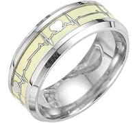 1Pc Glowing Rings For Couples, Trendy Luminous Heart Electrocardiogram Stainless Steel Ring Women Men Glow In The Dark Promise Ring Eternal Statement Wedding Band Jewelry Clever design