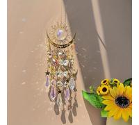 1PC Gold Flame Moon Crystal Hanging Ornament 16 Stars Sun Catcher AB Color Prism Pendant 14.8in Window Garden Outdoor Decoration Hanging Crystal Suncatcher Home Decor