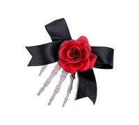 1pc Gothic Skeleton Hand Hair Clip With Rose Accents For Punk Halloween Parties & Cosplay Skull Hair Clip With Butterfly Bows