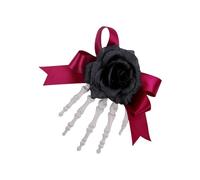 1pc Gothic Skeleton Hand Hair Clip With Rose Accents For Punk Halloween Parties & Cosplay Skull Hair Clip With Butterfly Bows