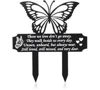 1PC Grave Ornaments Memorial Plaque Acrylic Waterproof Butterfly Shaped Graveside Decorations with Verse for Cemetery Yard Garden