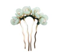 1PC Green Hair Fork Clip,Chinese Style Vintage Stick Hairpin U Shaped Pin Fork Side Comb 4 Prong Bun Hairpin Sticks Pins Hair Accessories