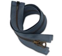 1pc Grey Metal Zip 85cm Size #5| Heavy-Duty Open-End Zipper 33.5” Long | Antique Brass Teeth One-Way, Single Slider | for Jacket Repairs, Denim, Leather, Bags, DIY Sewing Projects