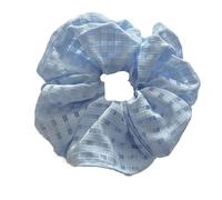 1PC Grid Pattern Chiffon Hair Scrunchies Set, White, Pink And Blue Ties, Cute Accessories For Women(Blue-1)