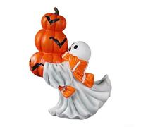1PC Halloween Resin Figurine with Ghost Black Cat and Pumpkin Indoor Outdoor Decor (B)