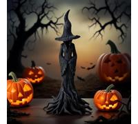 1PC Halloween Witch Statue Resin Witch Figure, 11.8inch Faceless Ghost Sculpture, Decorative Gothic Spooky Standing Desktop Ornament Sculpture for Halloween Home Haunted House Decor